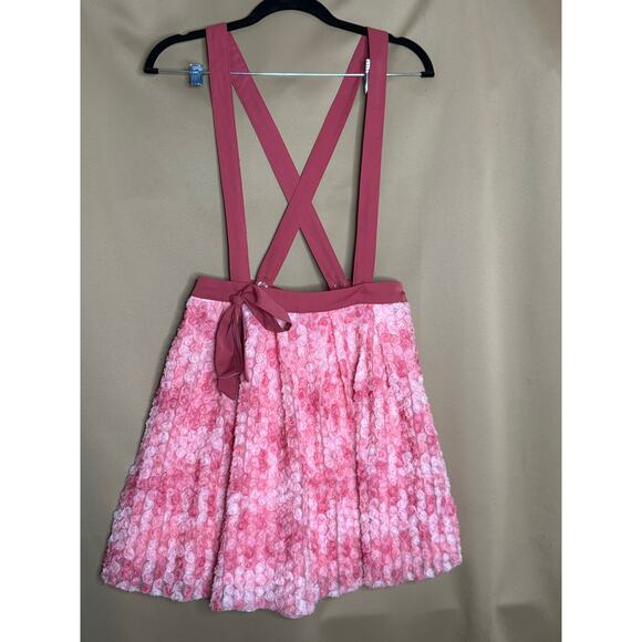 Unique Vintage Adorable Pink Mesh Rose Mini Skirt With Suspenders M 6 8 NWOT - Picture 2 of 8